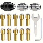 Resim Döner Aletler için 15 Parça Matkap Mandren Seti, 0.8-3mm Sap - Hızlı Değiştirme Anahtarsız Bağlantı, Pirinç Metal Somunlar, Endüstriyel Donanım 