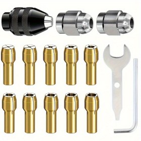 Resim Döner Aletler için 15 Parça Matkap Mandren Seti, 0.8-3mm Sap - Hızlı Değiştirme Anahtarsız Bağlantı, Pirinç Metal Somunlar, Endüstriyel Donanım 