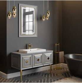 Resim Belinza Davlos Banyo Dolabı Takımı Taş Gri Gold 120 Cm 