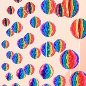 Resim Gökkuşağı Renkli 30 cm Rengarenk Kağıt Süs Fener 1 Adet (5264) 