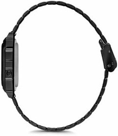 Resim Retro Dijital Kol Saati - Metal Kordon, Kare Kasa, Alarm & Kronometre, LED Işık, 12/24 Saat, Su Sıçramasına Dayanıklı, Unisex - Siyah Unisex Saat 