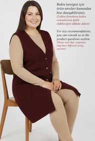 Resim Laden Büyük Beden Çok Özel Triko Uzun Tesettür Baharlık Yazlık Ajurlu İnce Düğmeli Uzun Anne Bordo Yelek 