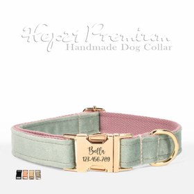 Resim Dog Collar Named Mint Pink Velvet Collar 674835 - 5pcs set / S 