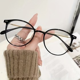 Resim Kadınlar İçin Yuvarlak Gözlük Çerçevesi - Vintage Siyah Tam Kenarlı, Altın Tonlu Detaylar, Minimalist Tasarım, Günlük ve Resmi Kullanım için Şık Aksesuar, Zarif Yapı 