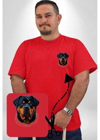 Resim Angemiel Rottweiler Koca Kafa Kırmızı Büyük Beden Kadın Basic Minimal Baskılı Tişört Kırmızı 