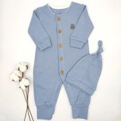 Resim Bebek Star Fitilli Şapkalı Petrol Mavisi Erkek Bebek Tulumu %100 Cotton 