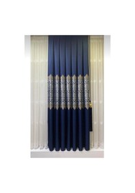 Resim Mza Fon Perde Damask Çiçekli Avangard Desen 1/3 Sık Pile Tek Kanat Braçöl Hediyeli Lacivert 