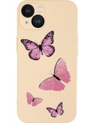 Resim mooodcase Iphone 13 Uyumlu Pembe Kelebekler Desenli Kamera Lens Korumalı Darbe Emici Silikonlu Lansman Kılıf 