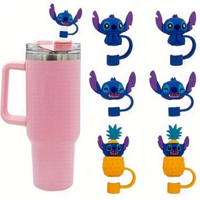 Resim 6 adet Disney Lilo & Stitch Serisi Pipet Kapakları, 10mm Karikatür Sevimli Silikon Pipet Kapakları Toz Kapağı, Parti Hediyeleri 