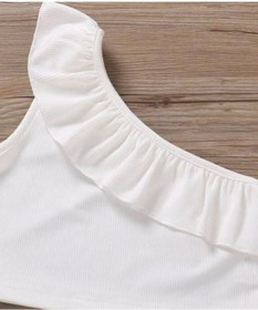 Resim Genel Markalar Kız Çocuk 2'li Fırfırlı Tek Omuz Crop Set- Kız Çocuk Tek Omuz Fırfırlı Ribanalı Crop Top Badi Bluz 