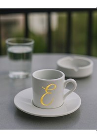 Resim Türk Kahvesi Fincanı Harf, Espresso Fincanı Harf Beyaz - Altın4 