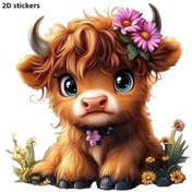 Resim Gaojunshop01 Sevimli İskoç İneği Çiçekli 5 5in Çizik Dayanıklı Pvc Dekor Sticker 