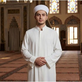 Resim İkranur Mecelle Namaz ve İmam Cübbesi Uzun Beyaz Enderun Model 