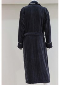 Resim Kadife Şalyaka Bornoz Pamuklu Cepli Biyeli Kemerli Unisex Bornoz 001 