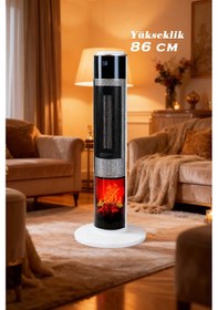 Resim Hoogar German Hg-whıo White Oval Seri Oled Şömineli Ekran Dijital Kule Tipi Seramik Hızlı Isıtıcı 