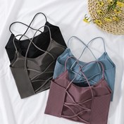 Resim 4 adet Kadınlar için Buzlu Sliky Fiber Kumaş Çapraz Askılı Spor Sütyen Seti - Seksi Sırtı Açık Tasarım, Çıkarılabilir Pedler, Hafif Destek, Düz Renkler (Siyah, Gri, Açık Mavi, Mint Yeşil), Kablosuz Sütyen, Günlük Giyim, Şık Tasarım, Pürüzsüz Doku 