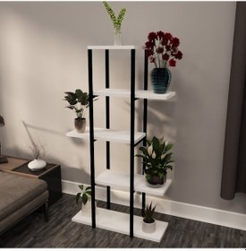 Resim Dekoratif 5 Raflı Metal Çiçeklik Saksı Standı Saksılık Beyaz 13 