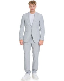 Resim Hatemoğlu Gri Slim Fit Çizgili Mono Yaka Takım Elbise 36322 Gri 