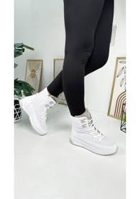 Resim Günlük Kadın Kar Botu Kürklü Bağcıklı Fermuarlı Rahat Yüksek Kalın Tırtıklı Taban Bootie 815 Beyaz 