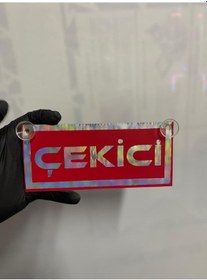 Resim Kırmızı Renk Üzeri Hologram Çekici Reis Yazılı Vantuzlu Cam Süsü 