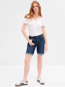 Resim GAP Kadın Lacivert Mid Rise Washwell™ Jean Şort 