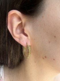 Resim Örgü Desen Gold Küpe 