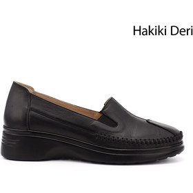 Resim Gönderi® Kadın Siyah Dolgu Taban Hakiki Deri Comfort Ayakkabı 