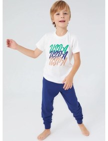 Resim U.s. Polo Assn. 1315 Erkek Çocuk Writing Kısa Kol Pijama Takım Krem 
