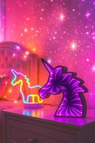Resim Unicorn Neon ve Aynalı Unicorn Led Gece Lambası 