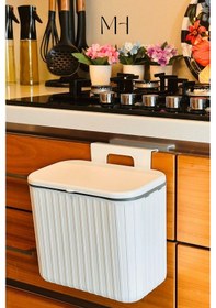 Resim Makri Home Pratik Askılı Çöp Kovası- Beyaz- Çift Yönlü Kapaklı - 8 Litre Beyaz 