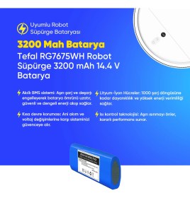 Resim Ümit Maker Tefal RG7675WH Robot Süpürge 3200 mAh 14.4 V Batarya - Orjinal Uyumlu Uzun Ömürlü, Yüksek Performans Pil 