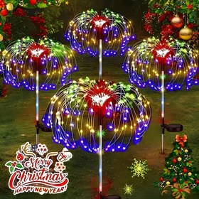 Resim Güneş Enerjili Temiz Direk Havai Fişek Işığı, LED Çiçek Tasarımlı Dış Mekan Güneş Bahçe Süs Işıkları, Çok Renkli, Noel, Düğün, Bar, Kahve Salonu ve Mağaza Dekorasyonu için Uygun 