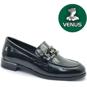 Resim Venüs Lepus Hakiki Deri Comfort Casual Oxford Ortopedik Kadın Ayakkabı Siyah Rugan 