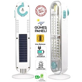 Resim V-005 42 Ledli+fener Solar Güneş Panelli Ultra Güçlü Ledli Şarjlı Işıldak Beyaz 