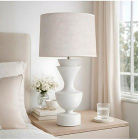 Resim Penta Beyaz Gövde Gri Başlık Dekoratif Abajur Beyaz 