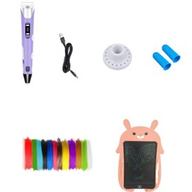 Resim Mor 3D Kalem & Pembe Tavşan Grafik Tablet Seti – 50 Metre Filament ve USB Kablo 