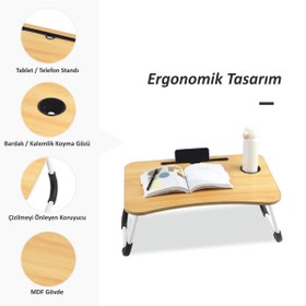 Resim TEDA Portatif Katlanabilir Masa - Yatak Koltuk Üstü Hasta Servis Kamp Masası Laptop Bilgisayar Sehpası 