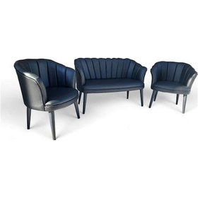 Resim Siyah Deri Ahşap Ayaklı Ofis Koltuk Takımı Bekleme Salonu Koltuk Takımı Ofis Büro Mobilyası 2 1 1 Siyah 