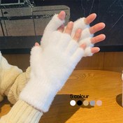 Resim 1 Çift Kadınlar için Peluş Polar Dokunmatik Ekran Kış Eldivenleri - Parmaksız Tasarım, Esnek Manşetler, 5 Renk (Beyaz/Bej/Gri/Siyah/Kahverengi) - Soğuk Hava Ofis, Dış Mekan & Günlük Kullanım, Soğuk Havalar İçin Eldivenler, Ofis Aksesuarları, Şık Kış Giyimi, Yumuşak Kumaş, Ofis Çalışanları 