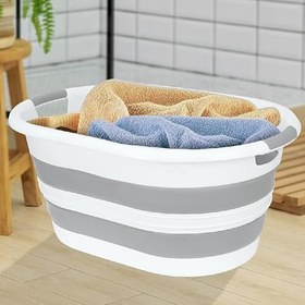 Resim 38 Litre Katlanabilir Silikon Çamaşır Sepeti Akordiyon Katlanır Sele Yer Kaplamayan Taşınabilir Ergonomik Kulplu Dayanıklı ve Hafif Depolama Sepeti Banyo ve Ev Kullanımı Kirli Sepeti GRİ, 38 LİTRE) 
