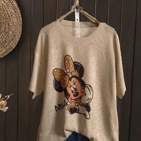 Resim DISNEY Minnie Mouse Kadın Kısa Kollu Tişört - Hafif Polyester Bej Üst, Kabartmalı Kenar Detaylı, İlkbahar Yaz Modası, Disney Hayranları İçin İdeal Hediye, Günlük Giyim, Karakter Baskılı, Rahat Kesim, Grafikli Tişört, Moda Tutkunlarına Özel 