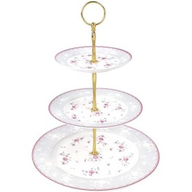 Resim Fanquare 3 Katlı Pasta Standı, Pembe Çiçekli Porselen Stand Çok Renkli 