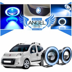 Resim Fiat Fiorino Uyumlu, Universal Mercekli Led Angel Sis Farı, 76mm Buz Mavi Renk 