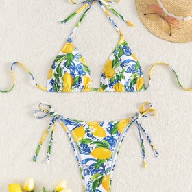 Resim Kadınlar İçin Yazlık Limon Desenli Bikini Takımı 