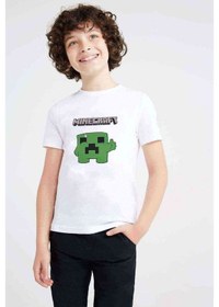 Resim Mine Craft Baskılı Unisex Çocuk Beyaz T-Shirt (534794232) 