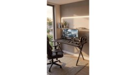 Resim Hey Modüler Mobilya 120 cm Gaming Profesyonel Oyuncu Masası Siyah Tabla, Siyah Metal Ayaklı Hey Gaming 