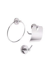 Resim Vidalı Lavabo Banyo Wc Bez Havlu, Çatal Askı Ve Tuvalet Kağıtlık 3'lü Set Krom Metal Metal 