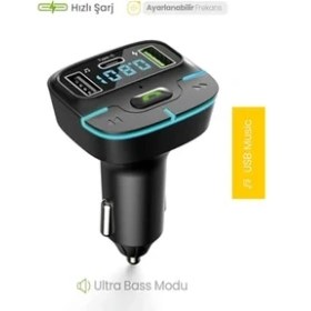 Resim Odea Pdateknoloj F9 Araç Fm Transmitter 5.3 Bluetooth Araç Kiti USB Type-C Hızlı Şarj Çıkışlı Çakmaklık Girişli (F9) 
