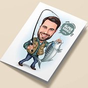 Resim Balık Tutan Erkek Karikatürlü Tebrik Kartı 