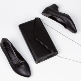 Resim Miss Mitto Kadın Siyah Suni Deri Cilt Kısa Kalın Topuklu Şık Stiletto Ve Çanta Kombini 